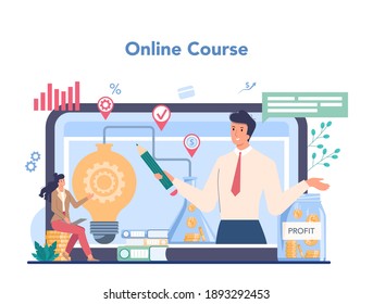 Servicio o plataforma online de emprendedores. Idea de estrategia empresarial y logro profesional. Curso en línea. Ilustración vectorial aislada