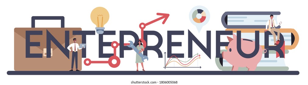 Typografischer Enterpreneur-Header Idee des lukrativen Geschäfts, Strategie und Errungenschaften. Ziel für Erfolg und Gewinn steigern. Beginnen Sie mit der Idee. Einzelne Vektorgrafik