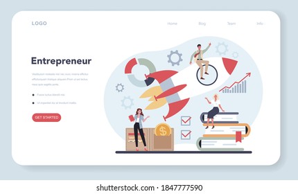 Enterpreneur web banner or landing page. Idea of lucrative business, strategy and achievement. Target to success and profit increasing. Start up idea. Isolated vector illustration