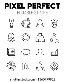 Enterpreneurship related vector icon set. Well-crafted sign in thin line style with editable stroke. Vector symbols isolated on a white background. Pixel perfect. Editable stroke.