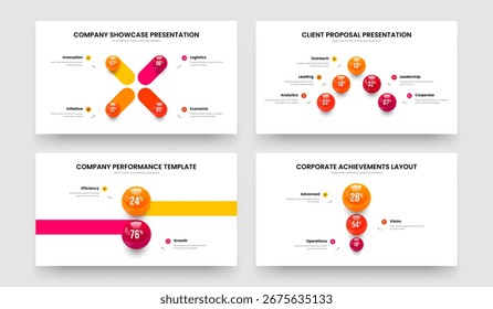 Conjunto de Modelos de Apresentação de Diagrama de Opções do Enterprise Analysis 4 5 2 3. Inovação financeira Quatro Cinco Dois Três Etapas Gráfico Slideshow Layout Vetor Ilustração Coleção.