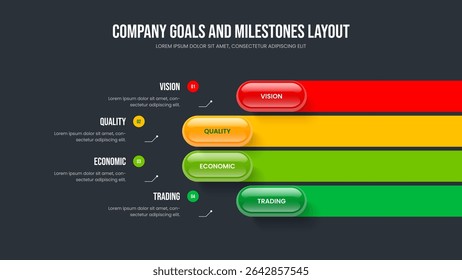 Ilustração Do Vetor De Modelo De Quadro De Análise Empresarial. Crescimento do marketing Projeto de slide infográfico de 4 passos. Publicidade Inovação Layout de apresentação do diagrama de quatro elementos.