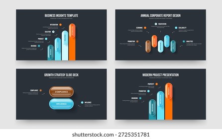 Enterprise Briefing 4 5 2 3 Optionendiagramm Folienlayoutauflistung. Business Visualisierung Vier Fünf Zwei Drei-Elemente-Infografik-Präsentation Vorlage Vektor Illustration Paket.