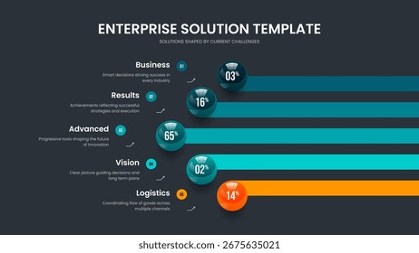 Enterprise Briefing Five Option Chart Frame Template. Company Visualization Presentation Design Vector Illustration. Corporate Overview 5 Element Diagram Slide Layout.