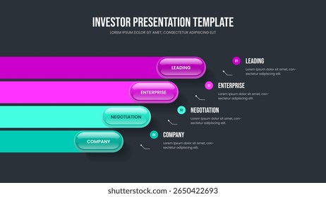 Enterprise Briefing Four Option Infographic Slide Template. Sales Launch Frame Design Vector Illustration. Project Introduction 4 Step Diagram Presentation Layout.