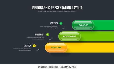 Enterprise Briefing Three Step Diagram Frame Design. Service Strategy 3 Element Infographic Slide Template. Advertising Proposal Presentation Layout Vector Illustration.