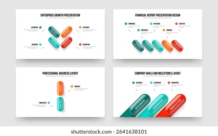 Enterprise Campaign 4 5 2 3 Option Diagram Slide Template Set. Project Strategy Four Five Two Three Step Infographic Frame Design Vector Illustration Collection.