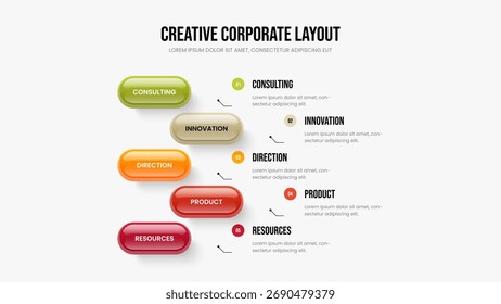 Diseño de diapositivas de infografía de cinco pasos de la campaña de Empresa. Presentación de diapositivas de diagrama de 5 elementos de Financial Review. Ilustración vectorial de Plantilla de presentación de estrategia visual.