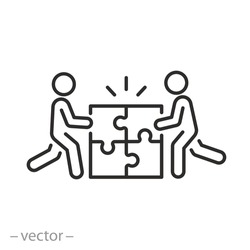 Enterprise Communication Icon, Teamwork Mutual With Support, Puzzle And Business Team, Partnership Assistance, Corporate Building People Group, ​thin Line Symbol - Editable Stroke Vector Illustration
