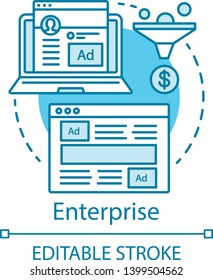 Enterprise concept icon. CRM subscription tariff idea thin line illustration. Client identity. Customer database. Vector isolated outline drawing. Customer relationship management. Editable stroke