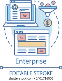 Enterprise concept icon. CRM subscription tariff idea thin line illustration. Client identity. Customer database. Customer relationship management. Vector isolated outline drawing. Editable stroke