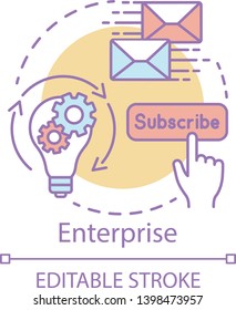 Enterprise concept icon. Email marketing subscription tariff idea thin line illustration. Customer database. Newsletter messages. Advertising service. Vector isolated outline drawing. Editable stroke