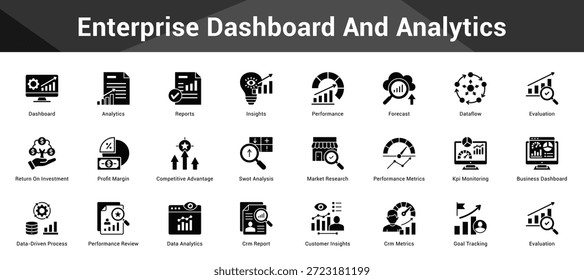 Painel de controle corporativo e análise Conjunto coeso de ícones de vetor minimalistas que representam ideias-chave com clareza visual
