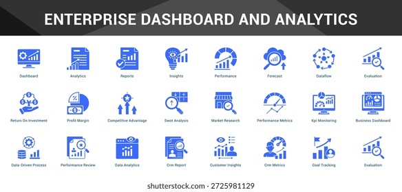 Painel de controle corporativo e análise Conjunto coeso de ícones de vetor minimalistas que representam ideias-chave com clareza visual