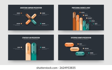 Enterprise Development 4 5 2 3 Option Diagram Slide Layout Bundle. Modern Introduction Four Five Two Three Element Infographic Frame Design Vector Illustration Set.