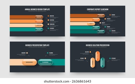Enterprise Development Four Five Two Three Step Diagram Presentation Design Vector Illustration Collection. Business Innovation 4 5 2 3 Option Infographic Slideshow Layout Bundle.