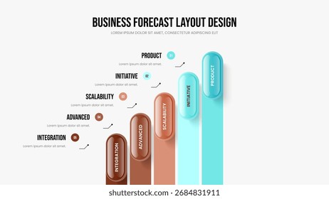 Ilustração do Vetor de Modelo de Slide de Desenvolvimento Empresarial. Portfólio corporativo Projeto de estrutura de diagrama de cinco etapas. Perfil da empresa 5 Elemento Infográfico Apresentação Layout.