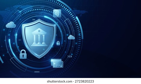 Sistema bancário digital empresarial com nuvem segura, dados criptografados e proteção financeira
