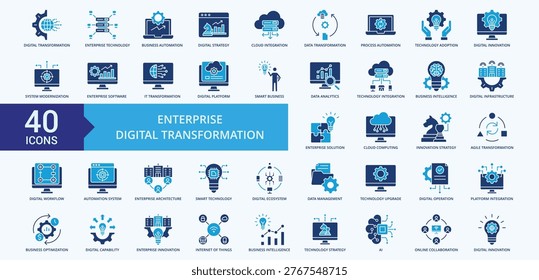 Enterprise Digital Transformation  Icon pack Blue Style Illustration Vector