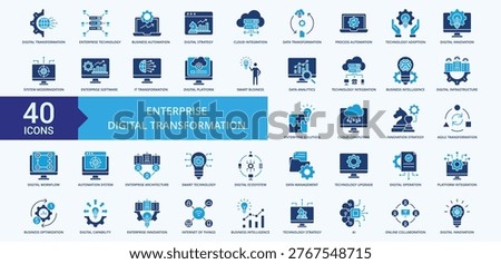 Enterprise Digital Transformation  Icon pack Blue Style Illustration Vector