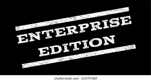 Enterprise Edition watermark stamp. Text tag between parallel lines with grunge design style. Rubber seal stamp with scratched texture. Vector white color ink imprint on a black background.