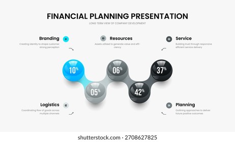 Enterprise Forecast Five Option Diagram Slide Layout. Creative Campaign 5 Element Graph Frame Design. Professional Profile Slideshow Template Vector Illustration.