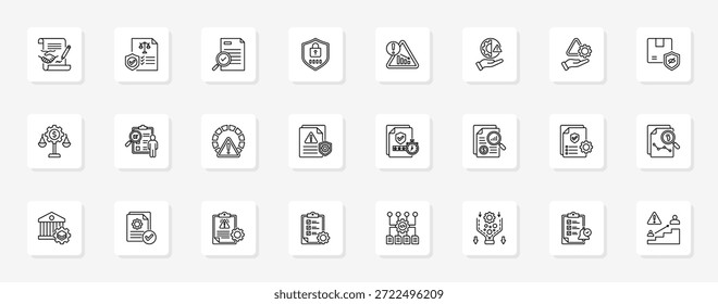 Controle e governança corporativa Conjunto coeso de ícones de vetor minimalistas que representam ideias-chave com clareza visual