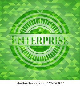 Enterprise green emblem with triangle mosaic background
