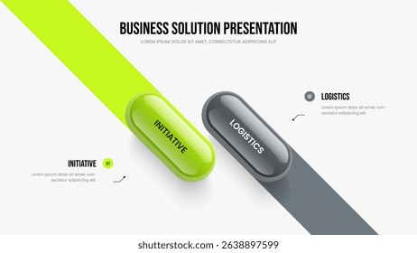 Enterprise Growth Two Step Diagram Slide Template. Corporate Briefing 2 Option Infographic Frame Design. Advertising Plan Presentation Layout Vector Illustration.