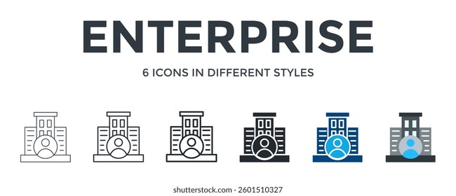 Enterprise Icon In Different Style Vector Illustration. Designed In Thin Line, Regular Line, Bold Line, Glyph, Color Fill, And Flat Style Can Be Used For Web