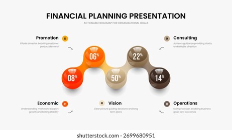 Enterprise Innovation Frame Layout Vector Illustration. Company Profile Five Element Diagram Presentation Template. Clean Visualization 5 Option Graph Slide Design.