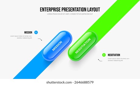 Inovação Empresarial Dois Elementos Infográfico Apresentação Layout. Ilustração de Vetor de Design de Apresentação de Slides de Proposta Moderna. Modelo de Slide de Diagrama de 2 Etapas da Campanha Comercial.