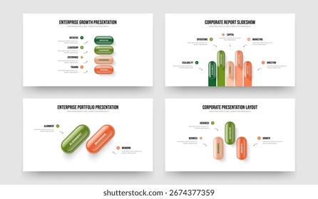 Enterprise Insight 4 5 2 3 Option Infographic Slide Design Set. Professional Growth Four Five Two Three Step Diagram Frame Layout Vector Illustration Collection.