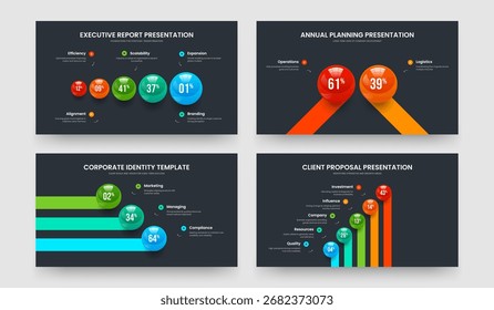 Enterprise Insight Five Two Three Element Diagram Slideshow Layout Vektorgrafik-Set. Science Campaign 5 2 3-Schritt-Paket für das Grafikrahmendesign.