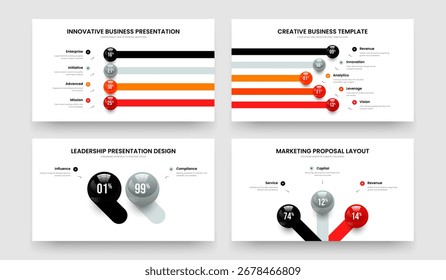 Enterprise Insight Four Five Two Three Step Chart Frame Design Vector Illustration Set. Simple Performance 4 5 2 3 Element Infographic Slide Layout Collection.