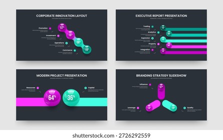 Enterprise Insight Four Five Two Three Option Infographic Presentation Template Vector Illustration Bundle. Digital Briefing 4 5 2 3 Element Graph Slideshow Layout Collection.