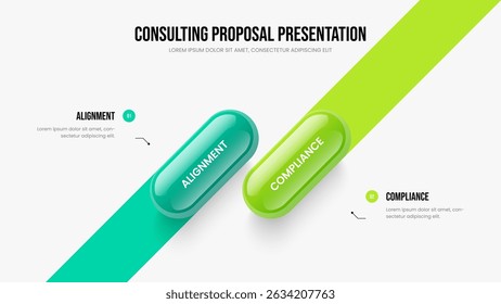 Enterprise Insight Frame Layout Vector Illustration. Creative Development Two Option Infographic Slideshow Template. Digital Solution 2 Step Diagram Slide Design.