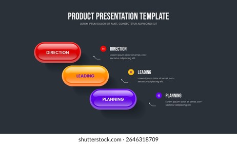 Enterprise Insight Slide Layout Vector Illustration. Financial Innovation 3 Step Infographic Slideshow Template. Market Launch Three Element Diagram Frame Design.