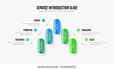 Enterprise Insight Slideshow Design Vector Illustration. Marketing Overview 5 Step Infographic Frame Layout. Corporate Planning Five Option Diagram Slide Template.