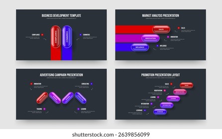 Enterprise Insight Two Three Four Five Step Infographic Slideshow Design Vector Illustration Collection. Modern Development 2 3 4 5 Element Diagram Presentation Template Bundle.
