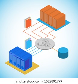 Enterprise Integration over and data transformation as service, isometric vector