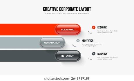 Enterprise Introduction 3 Option Diagram Frame Design. Visual Performance Slideshow Layout Vector Illustration. Creative Portfolio Three Element Infographic Slide Template.