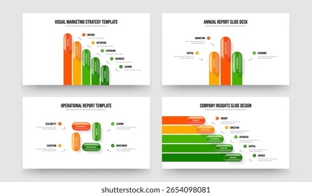 Enterprise Introduction Five Three Four Option Infographic Slide Design Vector Illustration Bundle. Modern Growth 5 3 4 Element Diagram Presentation Layout Collection.