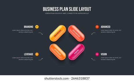 Enterprise Launch 4 Step Diagram Frame Design. Business Visualization Four Option Infographic Presentation Layout. Modern Growth Slide Template Vector Illustration.