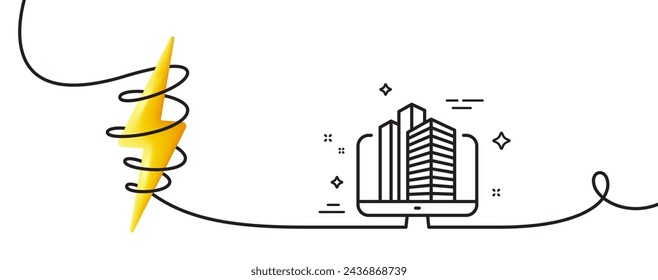 Enterprise line icon. Continuous one line with curl. Real estate sign. Skyscraper broker symbol. Enterprise single outline ribbon. Loop curve with energy. Vector