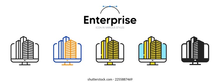 Enterprise line icon in different styles. Bicolor outline stroke style. Real estate symbol for web ui, mobile application. Online skyline enterprise broker. Skyscraper residential towers. Vector