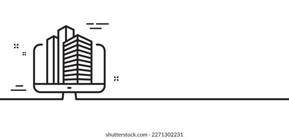 Symbol für Unternehmenszeile. Grundstückszeichen. Wolkenkratzer-Broker-Symbol. Minimaler Hintergrund der Illustration. Zeichenbanner für das Symbol der Enterprise-Linie White Web Template Konzept. Vektorgrafik