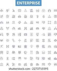 Enterprise line icons, signs set. Enterprise, business, company, organization, industry, venture, firm, corporate, consortium outline vector illustrations.