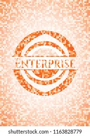 Enterprise orange tile background illustration. Square geometric mosaic seamless pattern with emblem inside.