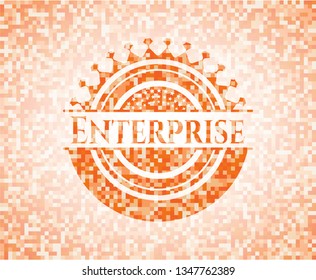 Enterprise orange tile background illustration. Square geometric mosaic seamless pattern with emblem inside.